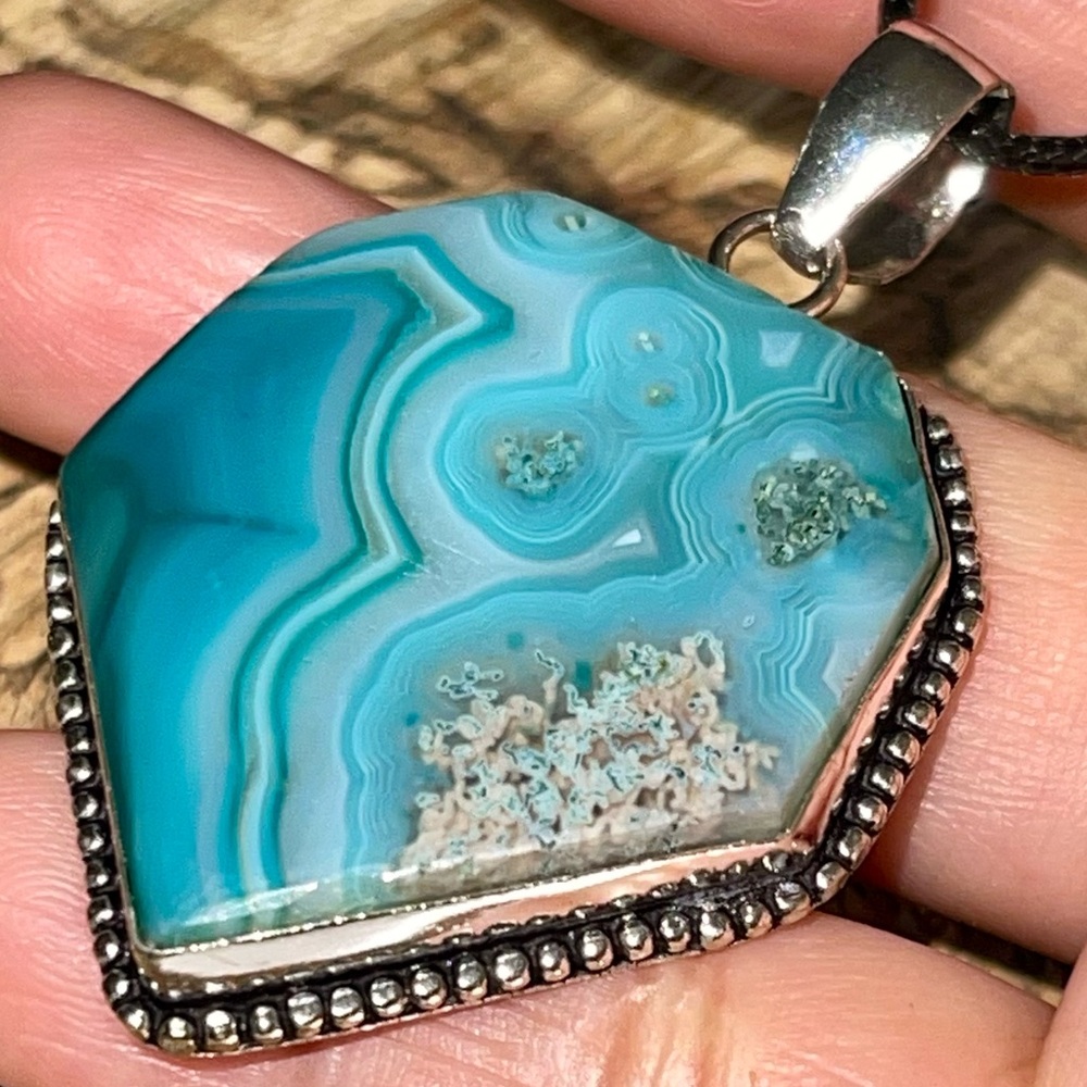 Beautiful Banded Agate Crystal Pendant 2”